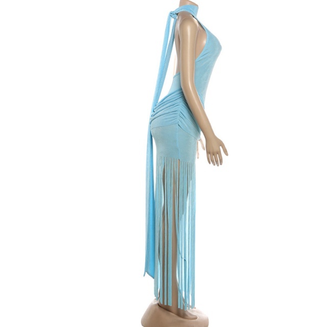 Halter Neck Backless Tassel Dress