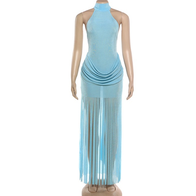 Halter Neck Backless Tassel Dress