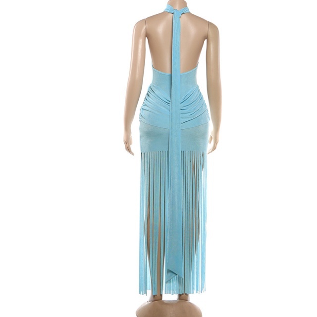 Halter Neck Backless Tassel Dress
