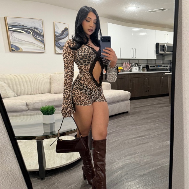 Leopard Printed Cut Out Bodycon Romper