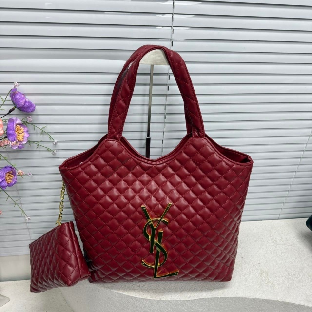 Metal Logo Leather Big Size Shopping Handbags