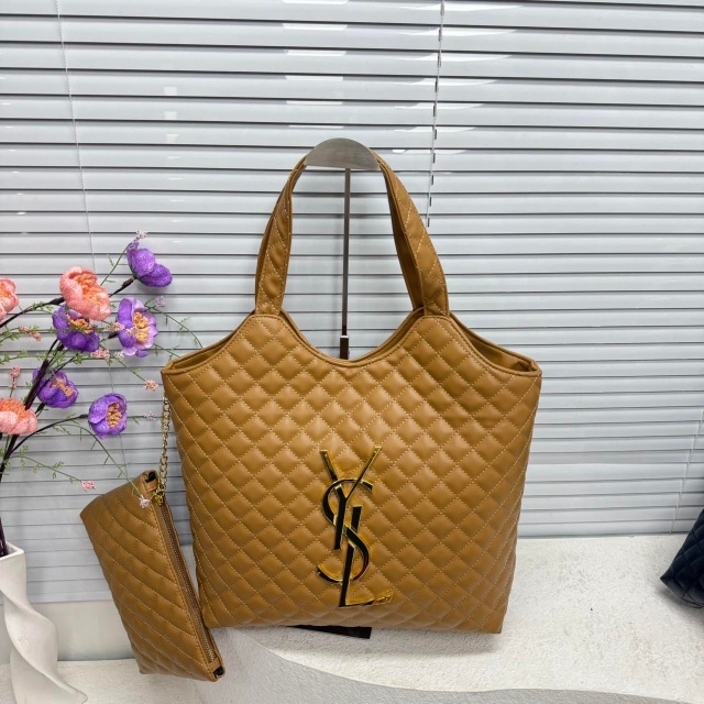 Metal Logo Leather Big Size Shopping Handbags