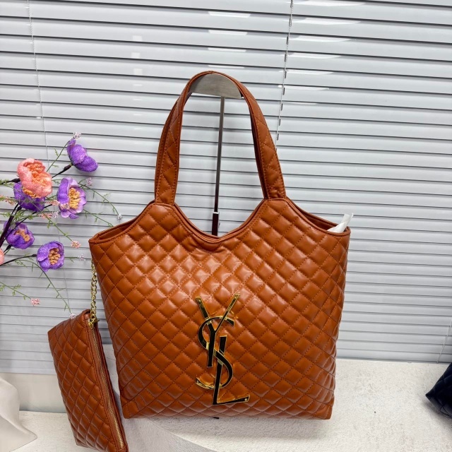 Metal Logo Leather Big Size Shopping Handbags