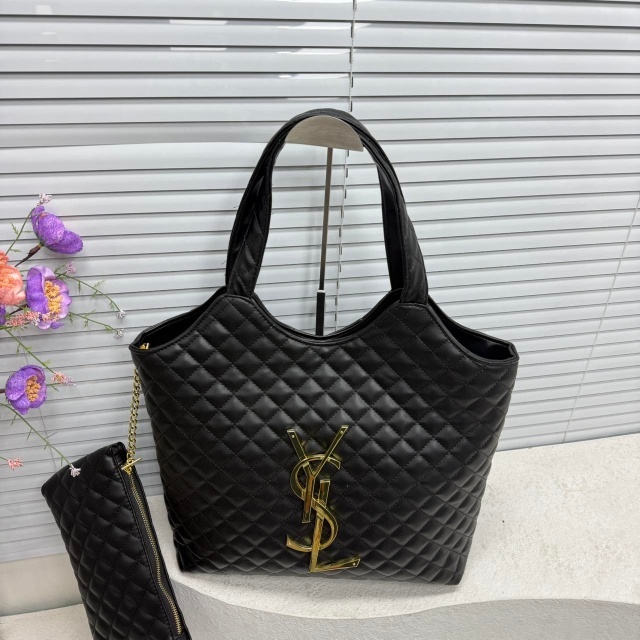 Metal Logo Leather Big Size Shopping Handbags