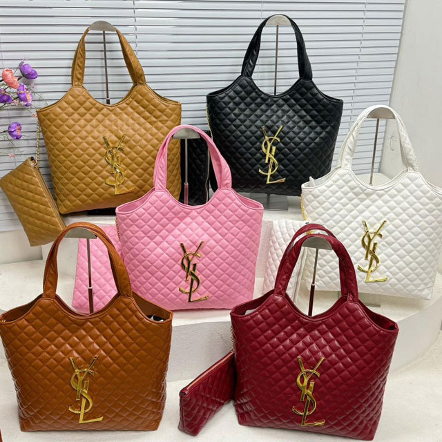 Metal Logo Leather Big Size Shopping Handbags