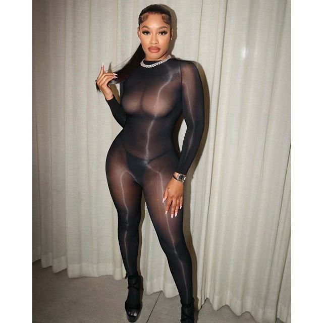 See Through Sheer Mesh Tight Lingerie Jumpsuit