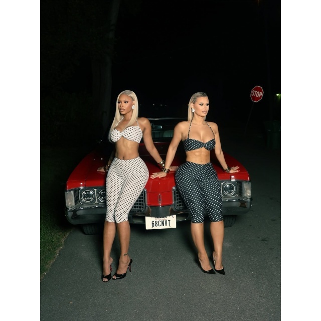 Dots Printed Halter Neck Top Skinny Cropped Pant Set