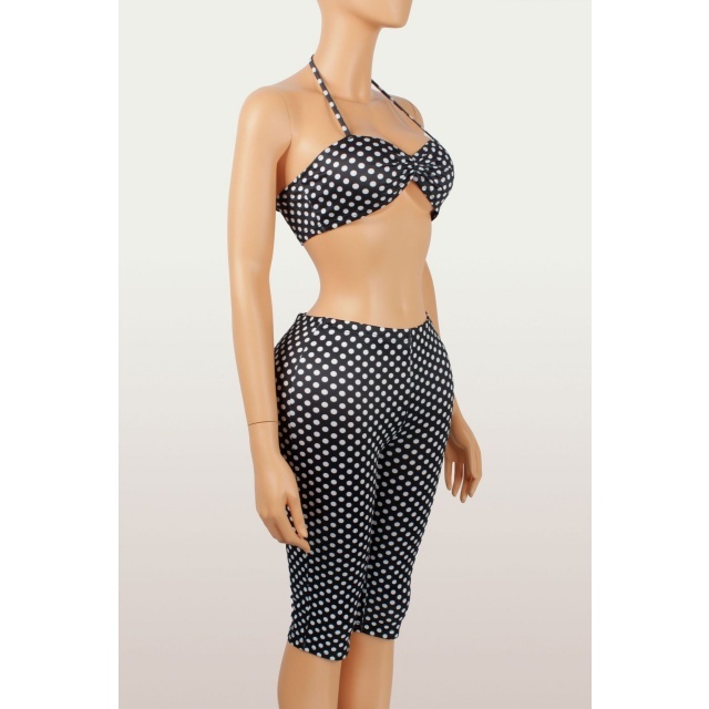 Dots Printed Halter Neck Top Skinny Cropped Pant Set