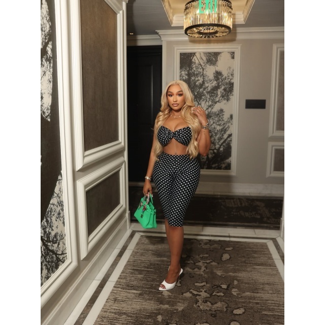 Dots Printed Halter Neck Top Skinny Cropped Pant Set