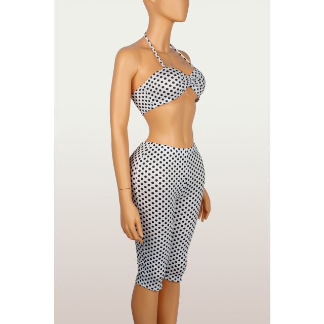 Dots Printed Halter Neck Top Skinny Cropped Pant Set