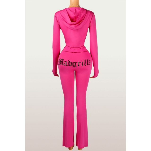 Letters Printed Hooded High Waist Pant Set