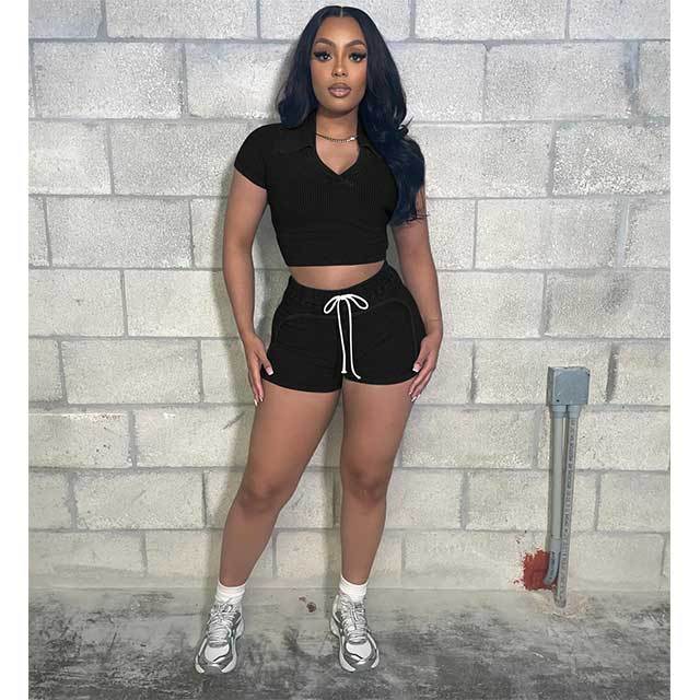 06 Printed Sleeveless Crop Top Fitted Short Set