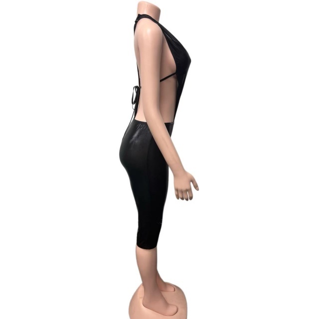 Plunging V Neck Teddies Top Knee-length Pant Set