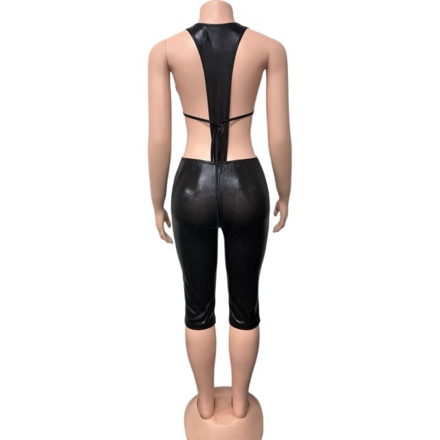 Plunging V Neck Teddies Top Knee-length Pant Set