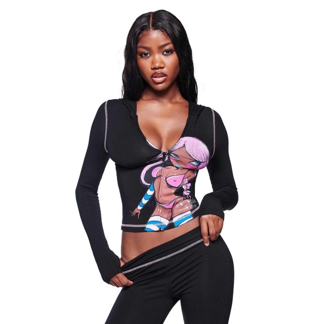 Cartoon Printed Hooded Slim Fit Pant Set