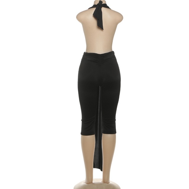 Deep V Neck Halter Backless Skinny Jumpsuit