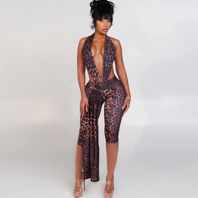 Deep V Neck Halter Backless Skinny Jumpsuit