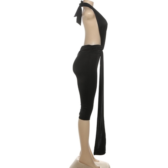 Deep V Neck Halter Backless Skinny Jumpsuit
