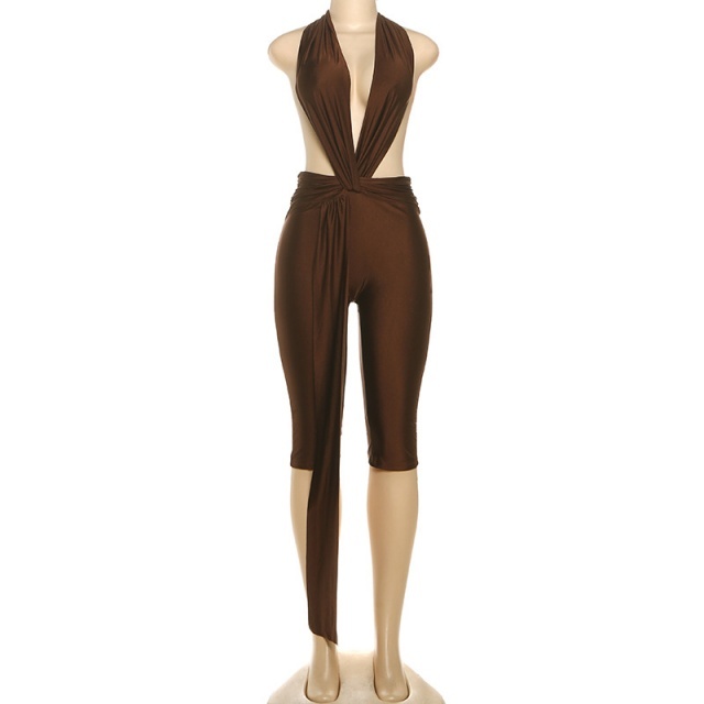 Deep V Neck Halter Backless Skinny Jumpsuit