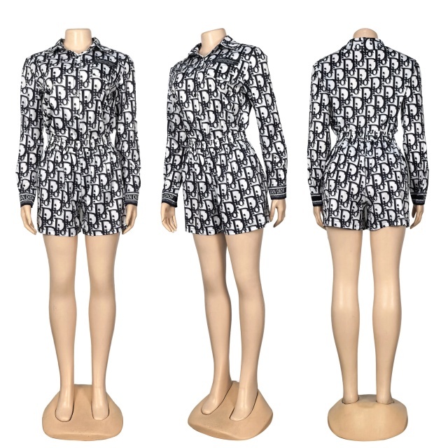 Fashion Printed Shirt Top Casual Short Set