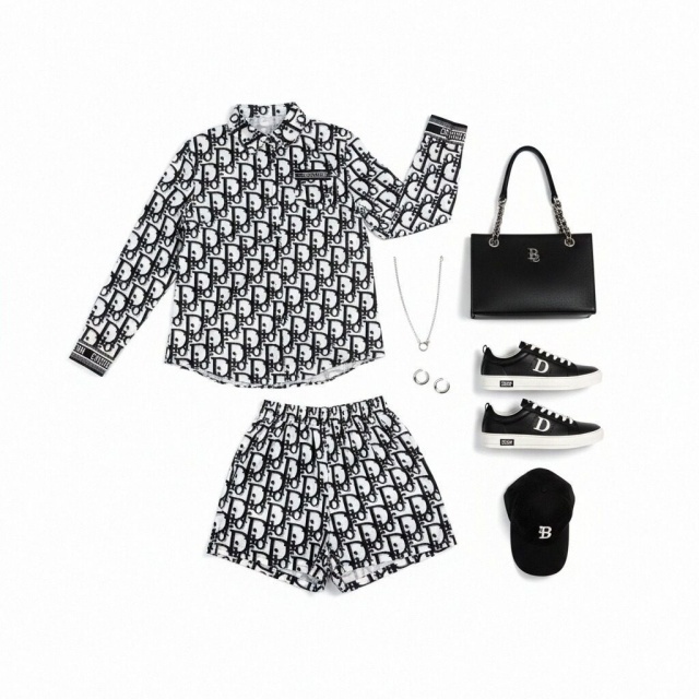 Fashion Printed Shirt Top Casual Short Set