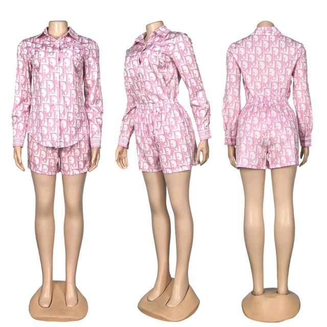 Fashion Printed Shirt Top Casual Short Set