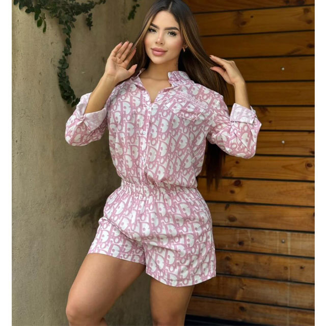 Fashion Printed Shirt Top Casual Short Set