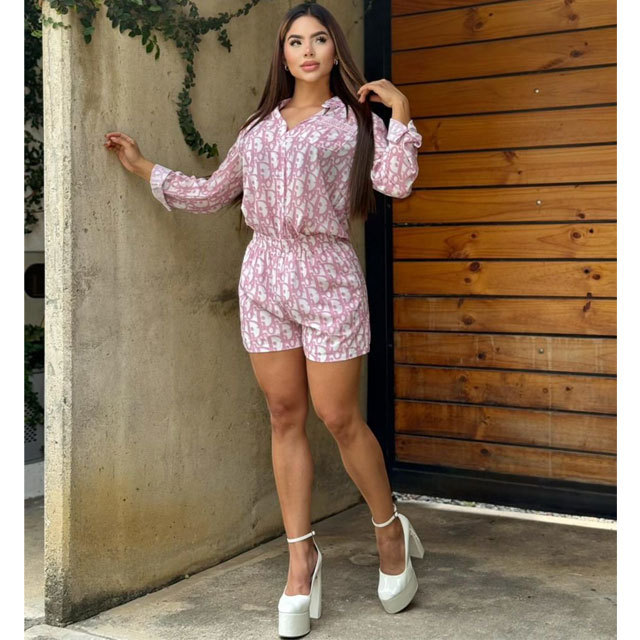 Fashion Printed Shirt Top Casual Short Set