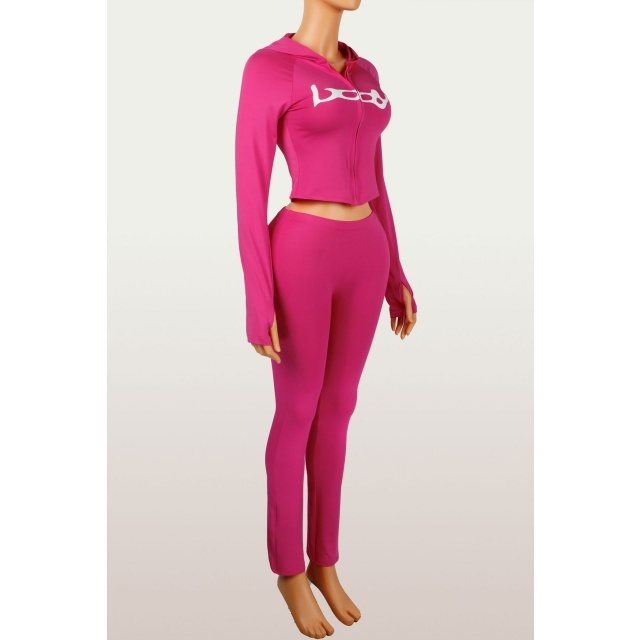 Letters Printed Hooded Top Casual Pant Set