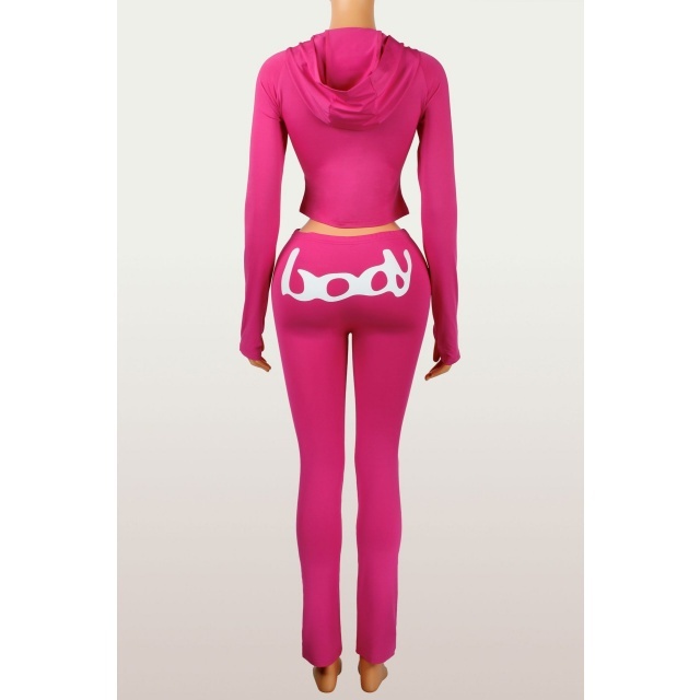 Letters Printed Hooded Top Casual Pant Set