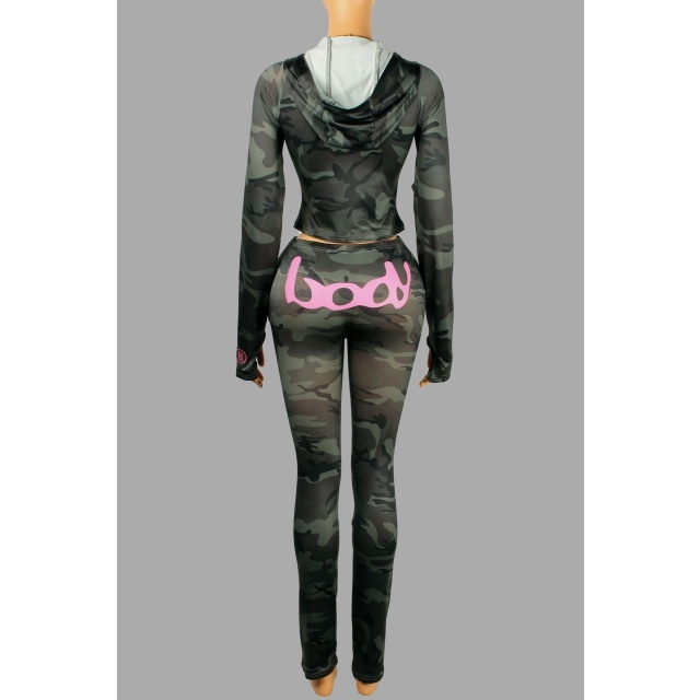 Letters Printed Hooded Top Casual Pant Set