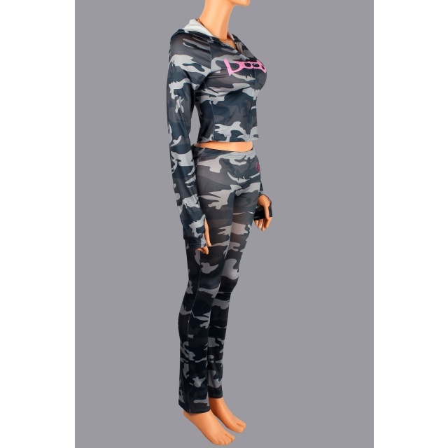 Letters Printed Hooded Top Casual Pant Set