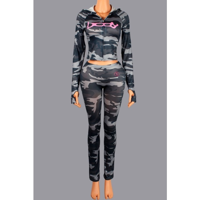 Letters Printed Hooded Top Casual Pant Set