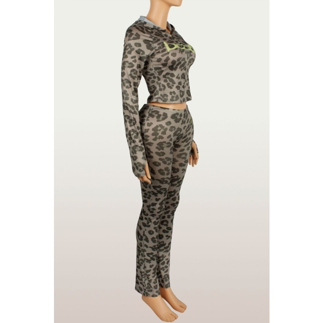 Letters Printed Hooded Top Casual Pant Set