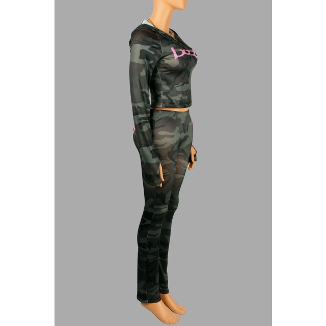 Letters Printed Hooded Top Casual Pant Set