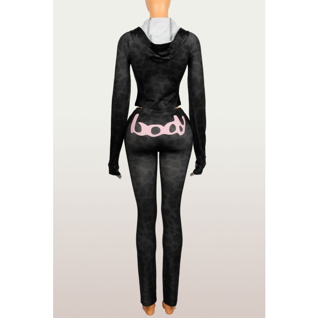 Letters Printed Hooded Top Casual Pant Set