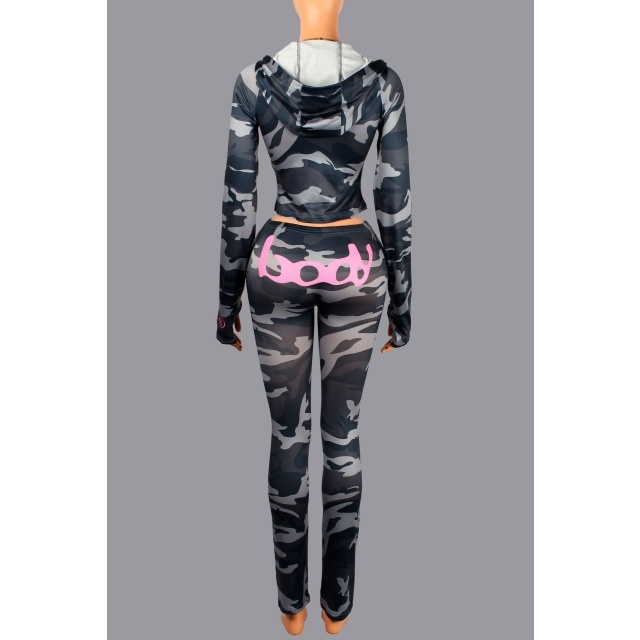 Letters Printed Hooded Top Casual Pant Set