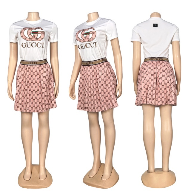 Printed Fashion Women Pleated Skirt Set
