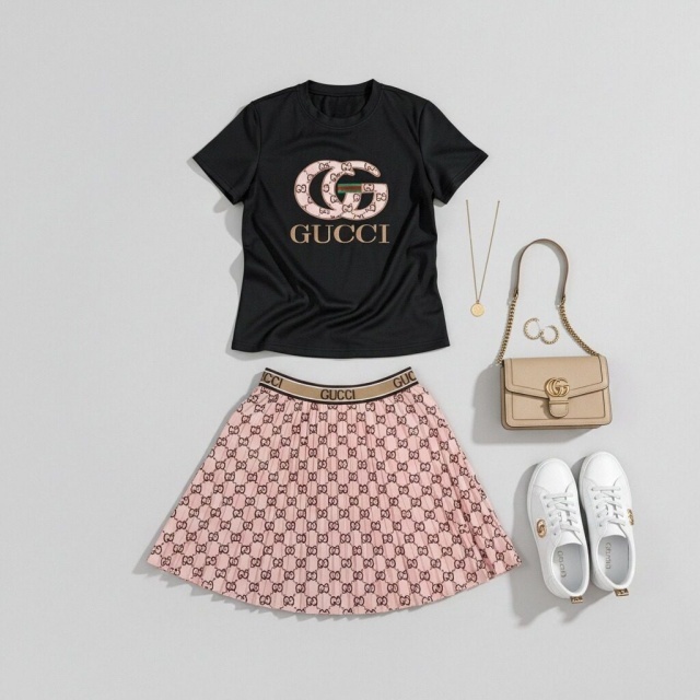 Printed Fashion Women Pleated Skirt Set