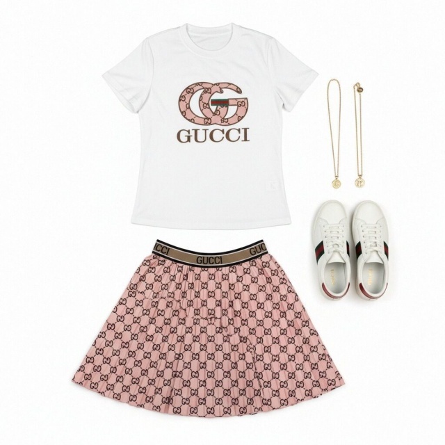 Printed Fashion Women Pleated Skirt Set