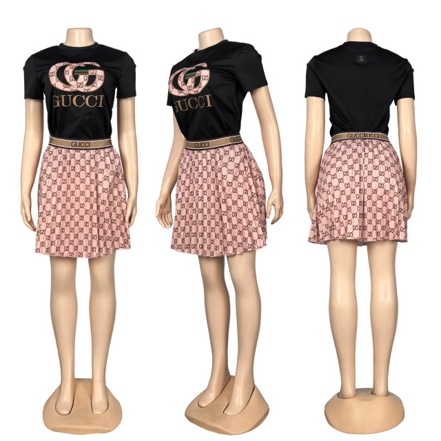 Printed Fashion Women Pleated Skirt Set