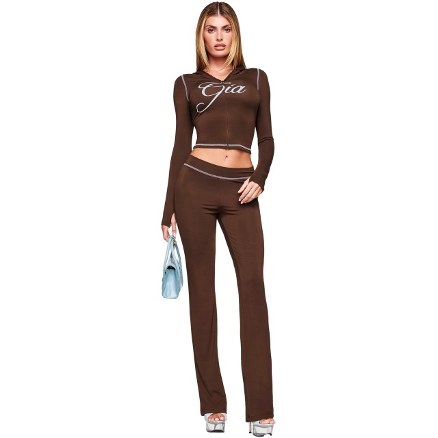 Casual Style Hooded Top Flare Pant Set