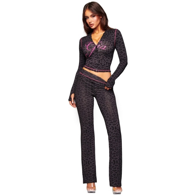 Casual Style Hooded Top Flare Pant Set