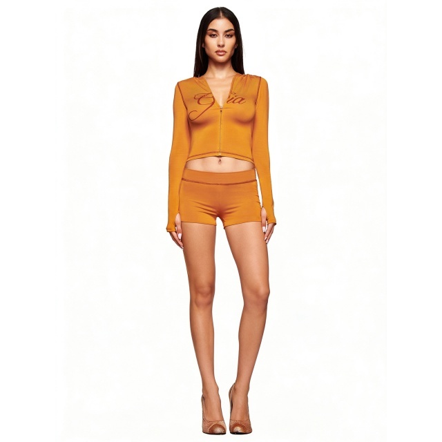 Printed Fashion Hooded Top Short Set Two Pieces