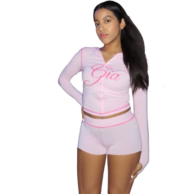Printed Fashion Hooded Top Short Set Two Pieces