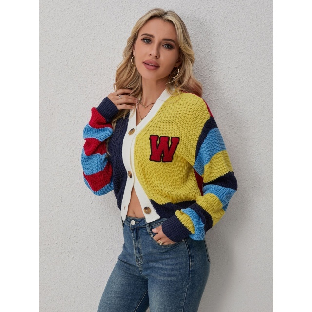 Colorblock Buttoned Knitted Cardigans