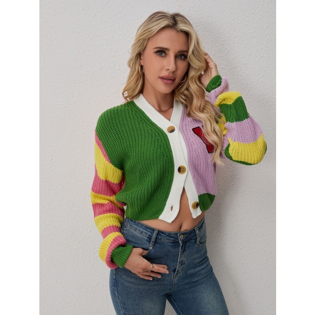Colorblock Buttoned Knitted Cardigans
