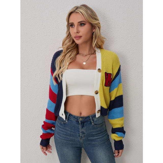 Colorblock Buttoned Knitted Cardigans