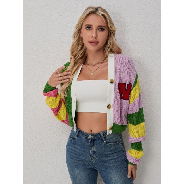 Colorblock Buttoned Knitted Cardigans