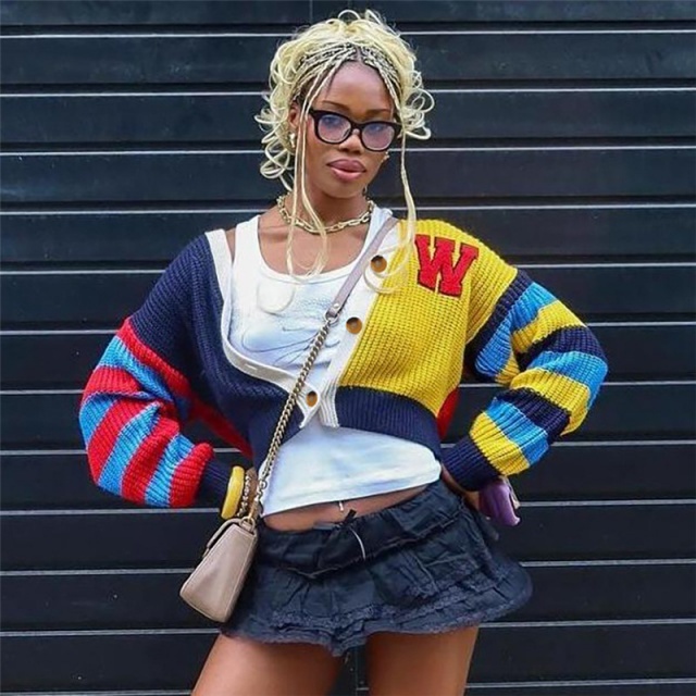 Colorblock Buttoned Knitted Cardigans